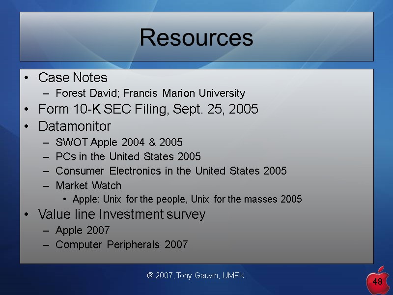 ® 2007, Tony Gauvin, UMFK 48 Resources  Case Notes  Forest David; Francis